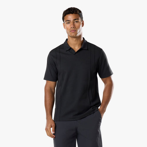 Pintuck Open Collar Polo | Black