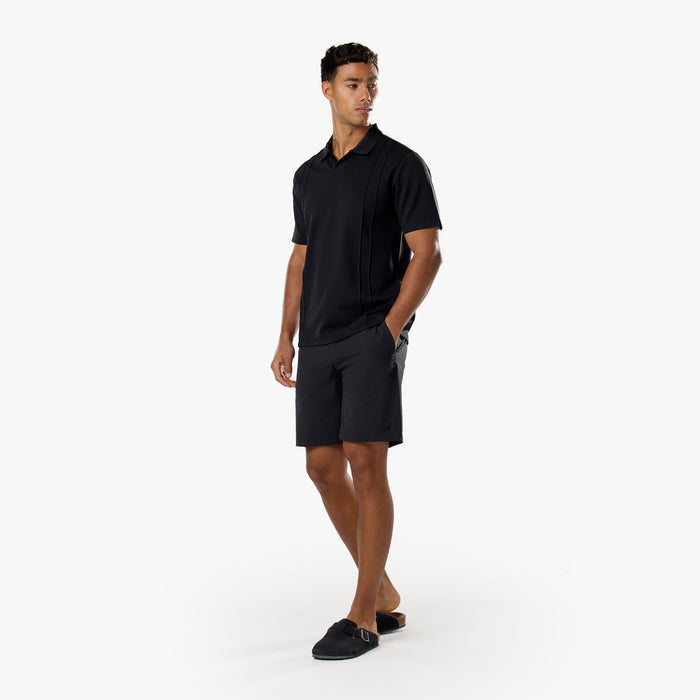 Pintuck Open Collar Polo | Black