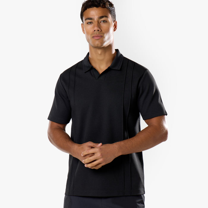 Pintuck Open Collar Polo | Black