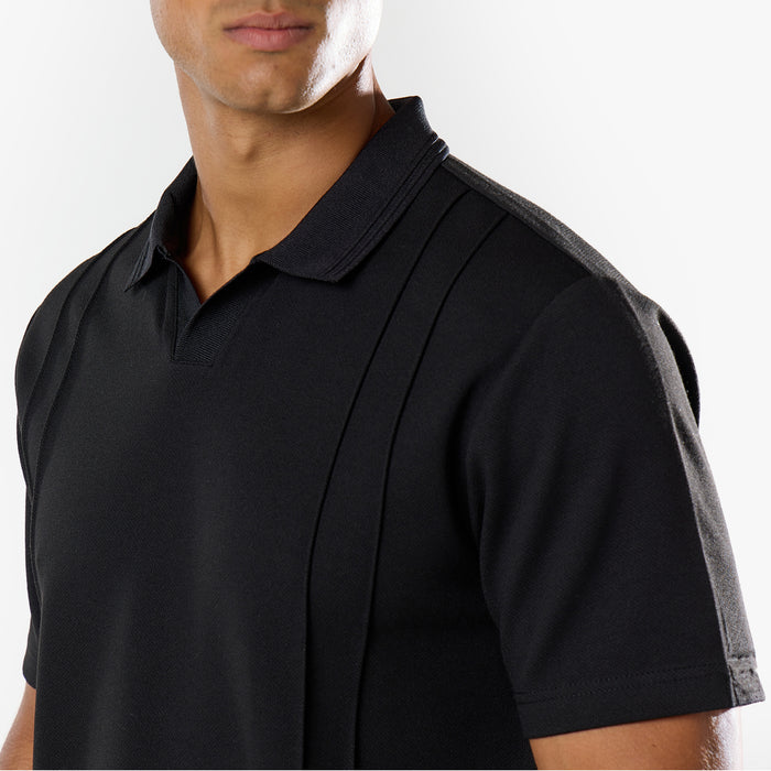 Pintuck Open Collar Polo | Black