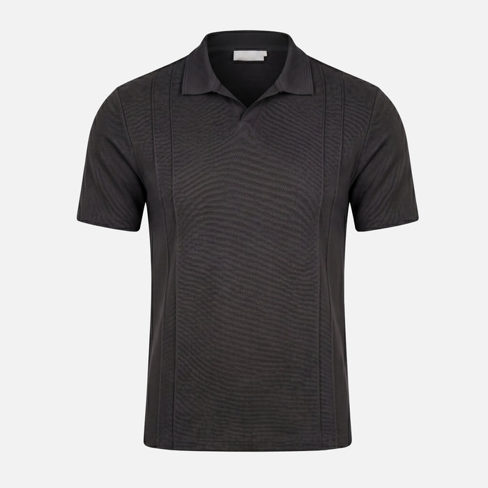 Pintuck Open Collar Polo | Black