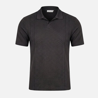 Pintuck Open Collar Polo | Black