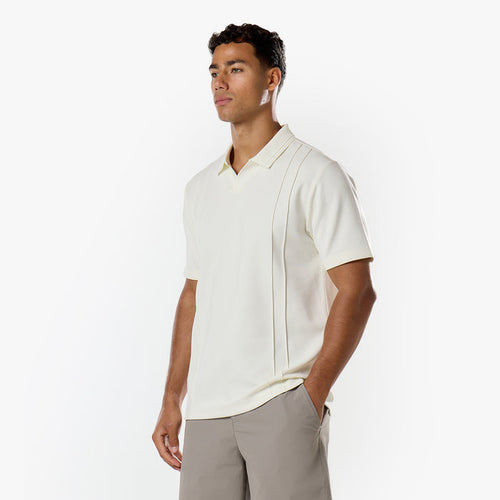 Pintuck Open Collar Polo | Off White