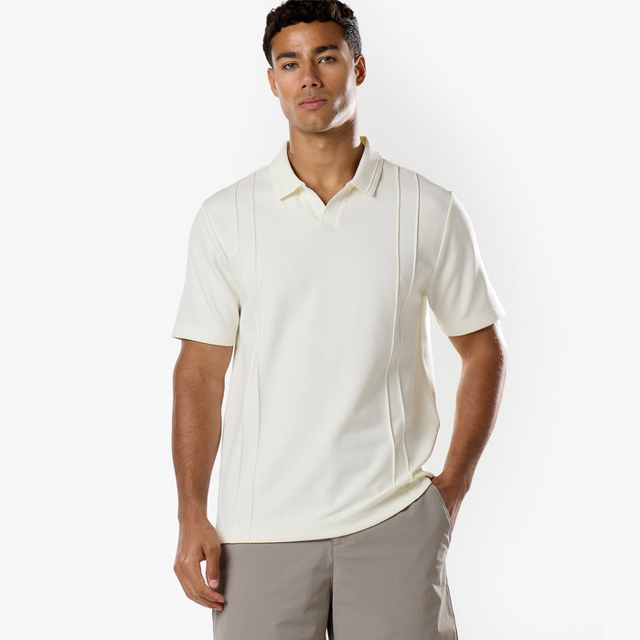 Pintuck Open Collar Polo | Off White