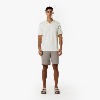 Pintuck Open Collar Polo | Off White