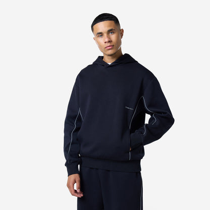 Piping Detail Interlock Hoodie | Black