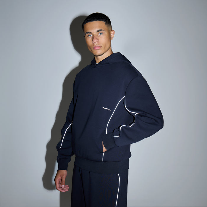Piping Detail Interlock Hoodie | Black