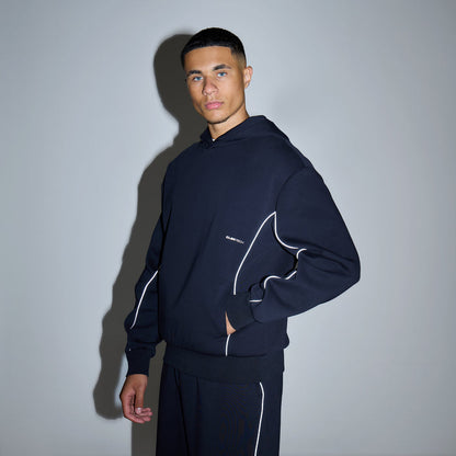 Piping Detail Interlock Hoodie | Black