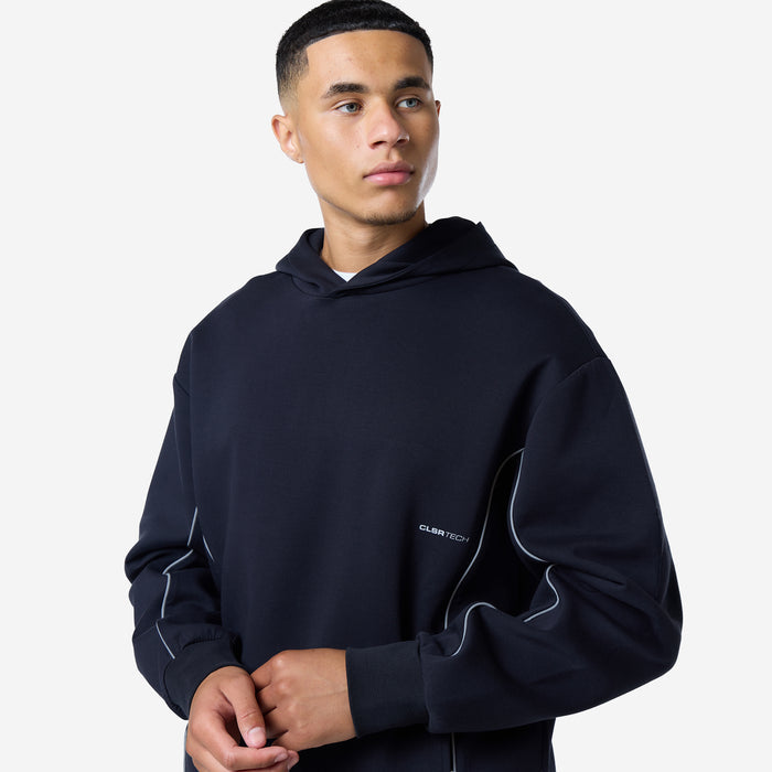 Piping Detail Interlock Hoodie | Black