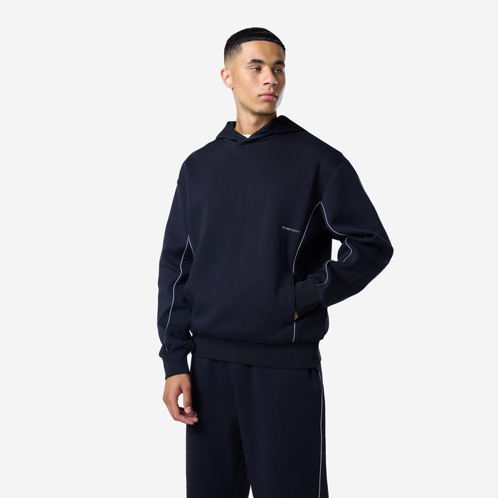 Piping Detail Interlock Hoodie | Black