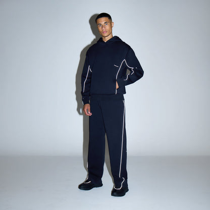 Piping Detail Interlock Hoodie | Black