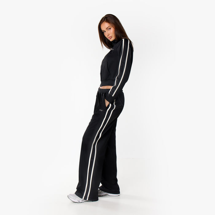 Poly Varsity Funnel Neck Tracksuit | Black