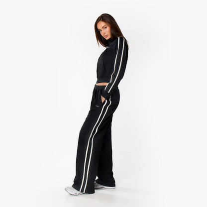 Poly Varsity Funnel Neck Tracksuit | Black
