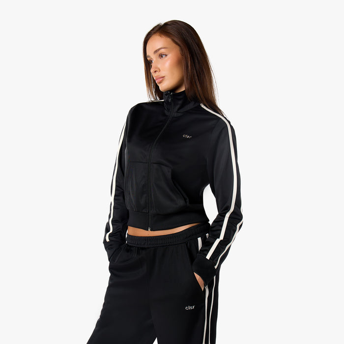 Poly Varsity Funnel Neck Tracksuit | Black