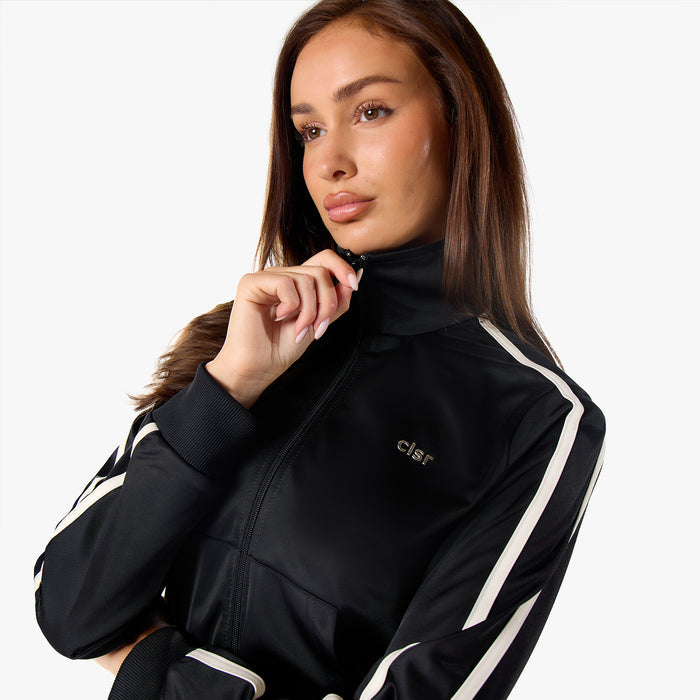 Poly Varsity Funnel Neck Tracksuit | Black