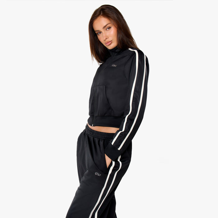 Poly Varsity Funnel Neck Tracksuit | Black
