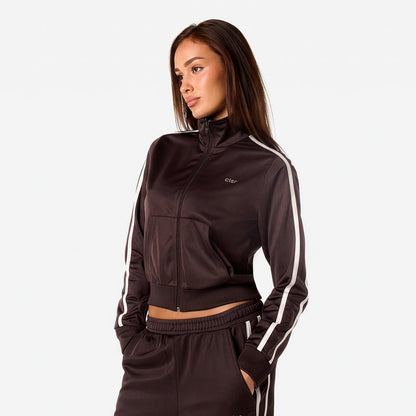 Poly Varsity Funnel Neck Tracksuit | Espresso