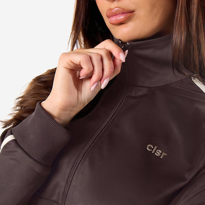 Poly Varsity Funnel Neck Tracksuit | Espresso