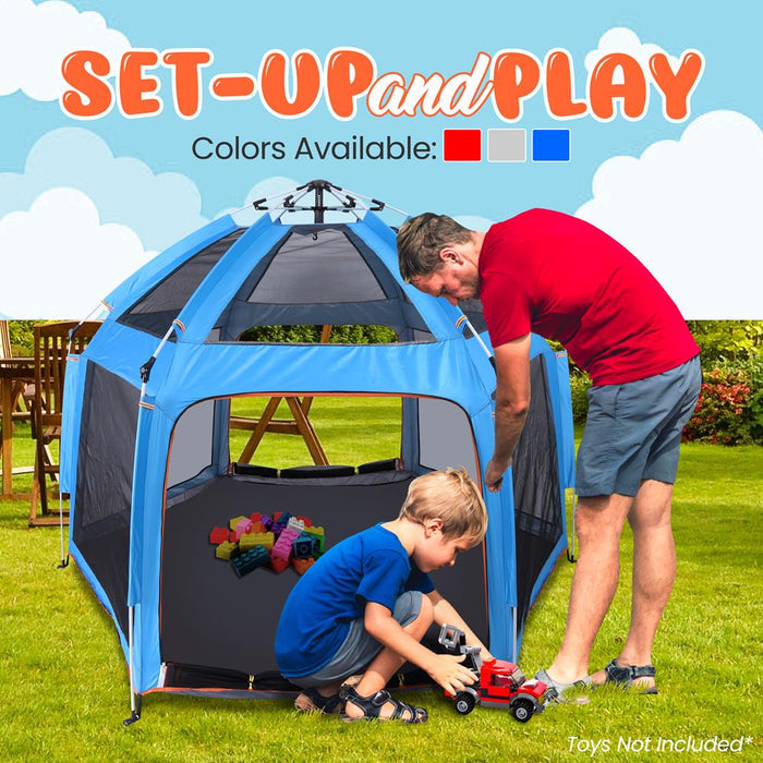 Portable And Foldable Playpen - Lightweight, Easily Collapsible, Play Yard Crib For Indoor & Outdoor Use, For Baby Or Toddler With 6 Panel Playpen Mattress (Blue)