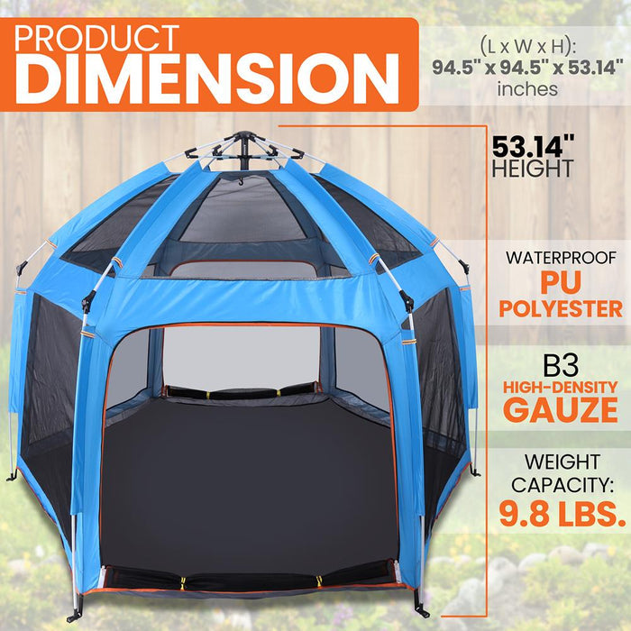 Portable And Foldable Playpen - Lightweight, Easily Collapsible, Play Yard Crib For Indoor & Outdoor Use, For Baby Or Toddler With 6 Panel Playpen Mattress (Blue)