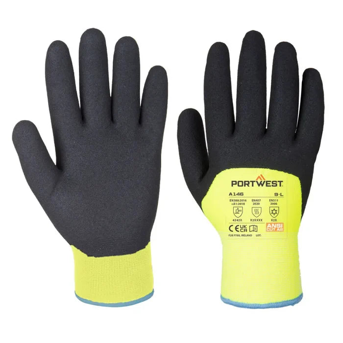 Portwest cold 15 nitrile sandy 3/4 dipped winter handling gloves-a146