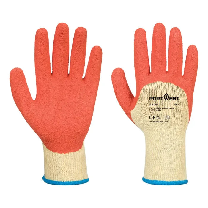 Portwest grip 10 latex 3/4 dipped glove handling gloves-a105 12 pr pack
