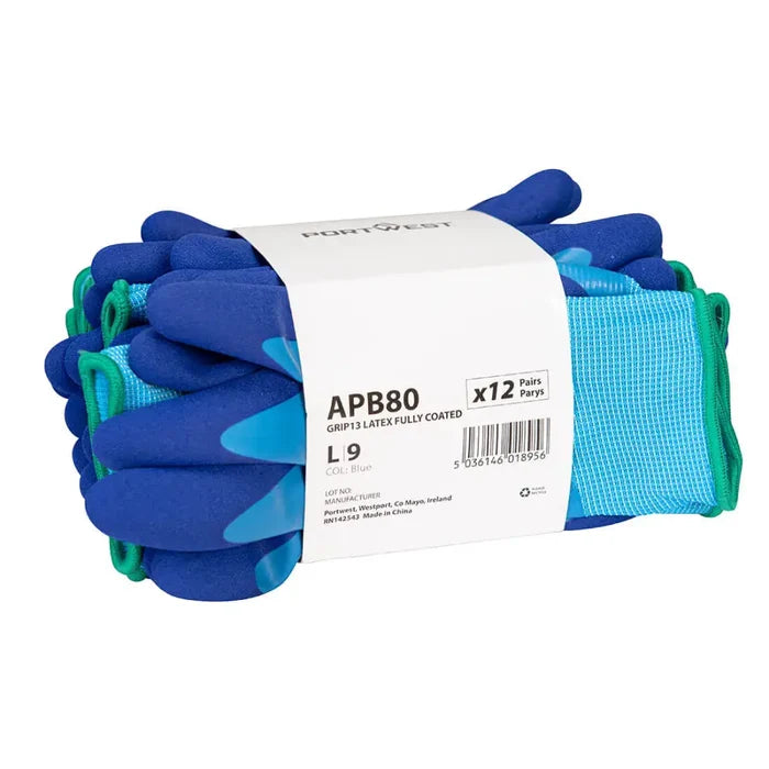 Portwest grip 13 latex foam gloves for dry conditions