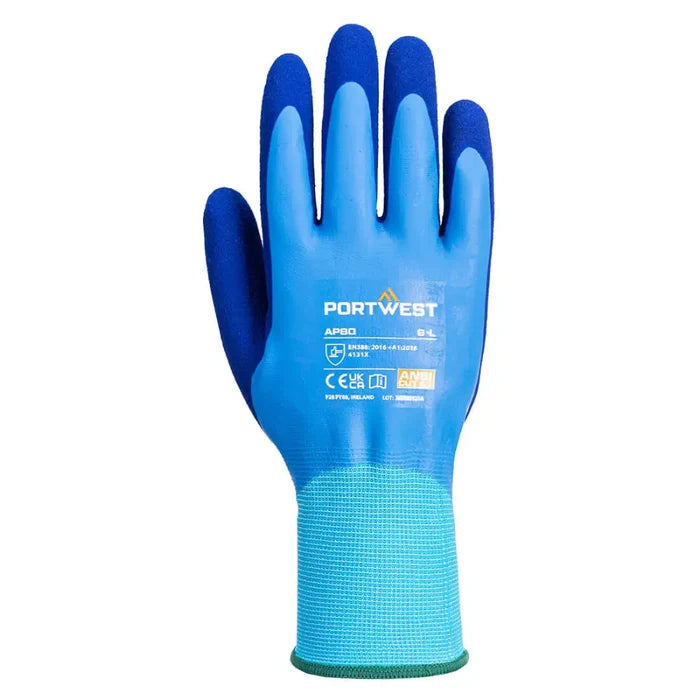 Portwest grip 13 latex foam aqua glove for liquid protection