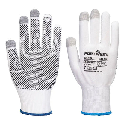 Portwest grip 13 pvc dotted touchscreen glove (pk12)-a118