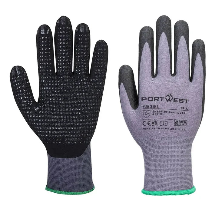 Portwest grip 15 nitrile dotted palm work gloves for dry