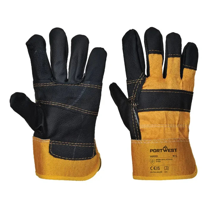 Portwest leather rigger 270 cow grain palm bar work gloves -a200 (12prs)