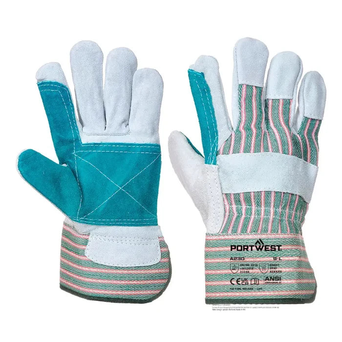 Portwest leather rigger 365 cow split reinforced palm glove - a230