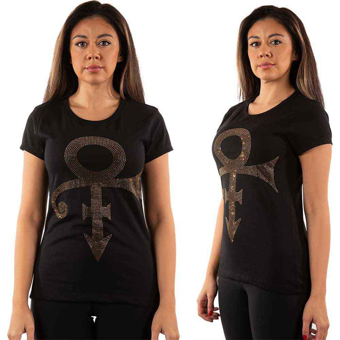 PRINCE - GOLD SYMBOL - Ladies T-Shirt Black (Embellished)