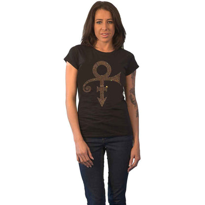 PRINCE - GOLD SYMBOL - Ladies T-Shirt Black (Embellished)