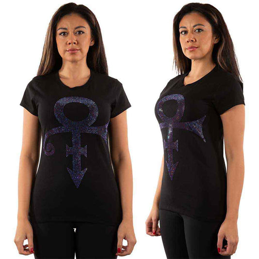 PRINCE - PURPLE SYMBOL - Ladies T-Shirt Black (Embellished)