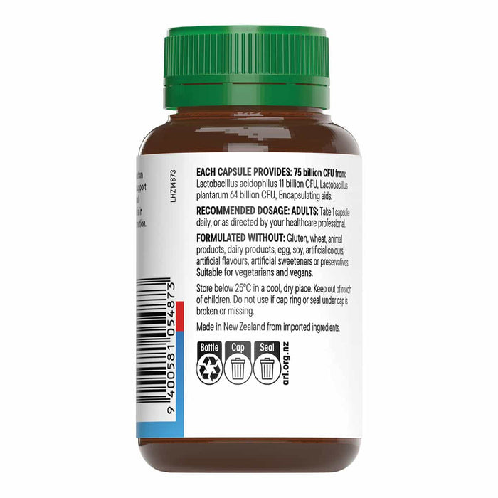 Bottle label with green cap and white label on a white background.