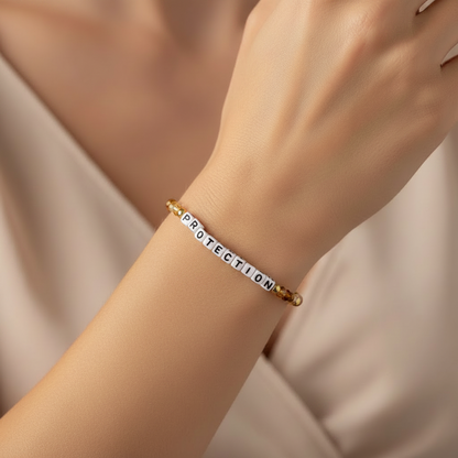 PROTECTION Crystal Beaded Bracelet | Word Charm Stretch Jewelry (BL18343)