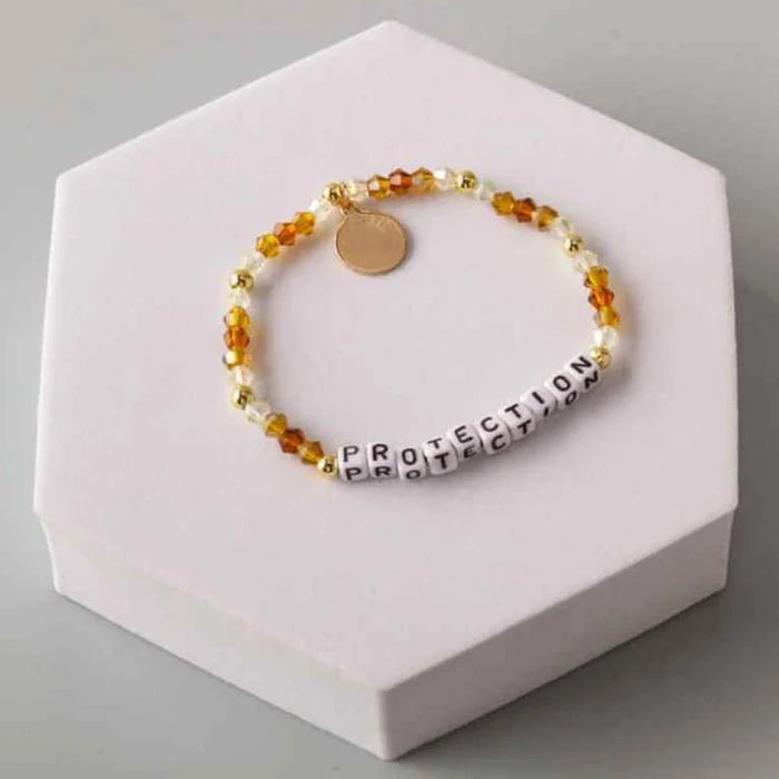 PROTECTION Crystal Beaded Bracelet | Word Charm Stretch Jewelry (BL18343)