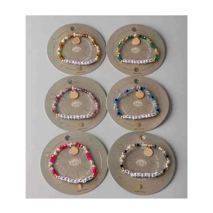 PROTECTION Crystal Beaded Bracelet | Word Charm Stretch Jewelry (BL18343)
