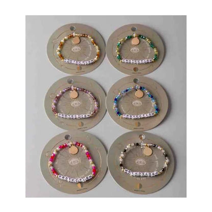 PROTECTION Crystal Beaded Bracelet | Word Charm Stretch Jewelry (BL18343)