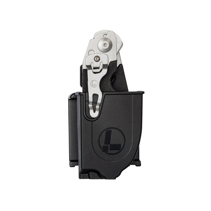 Black Raptor® Rescue holster with a folded Leatherman Raptor® Rescue inside.