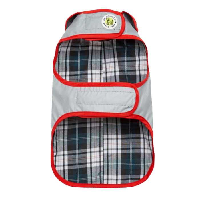 DOG-COAT-REFELCTIVE-SILVER-RED