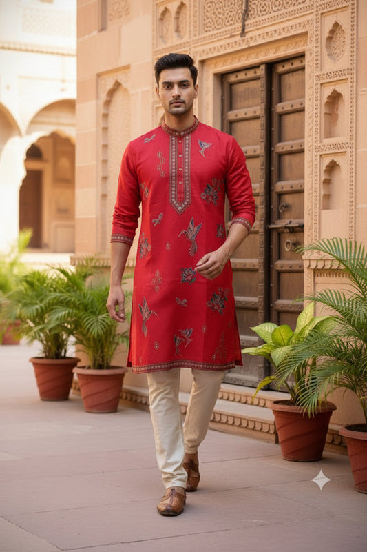 Regal Red Printed Kurta Set with Traditional Charm