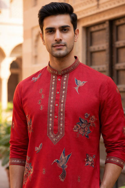 Regal Red Printed Kurta Set with Traditional Charm