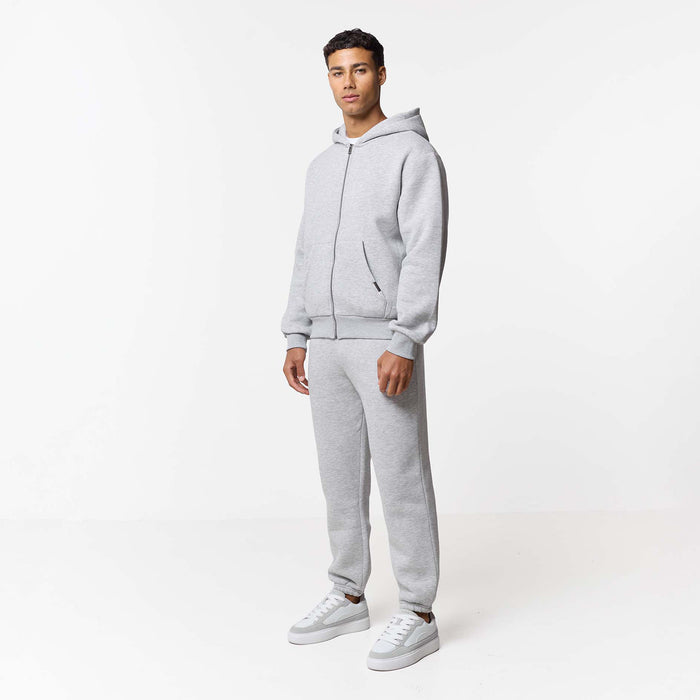 Men's tracksuit in grey marl with zip up hoodie and cuffed tracksuit bottoms
