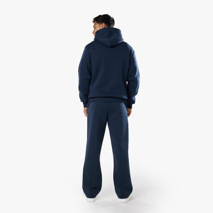 Full rear view of relaxed fit tracksuit in navy