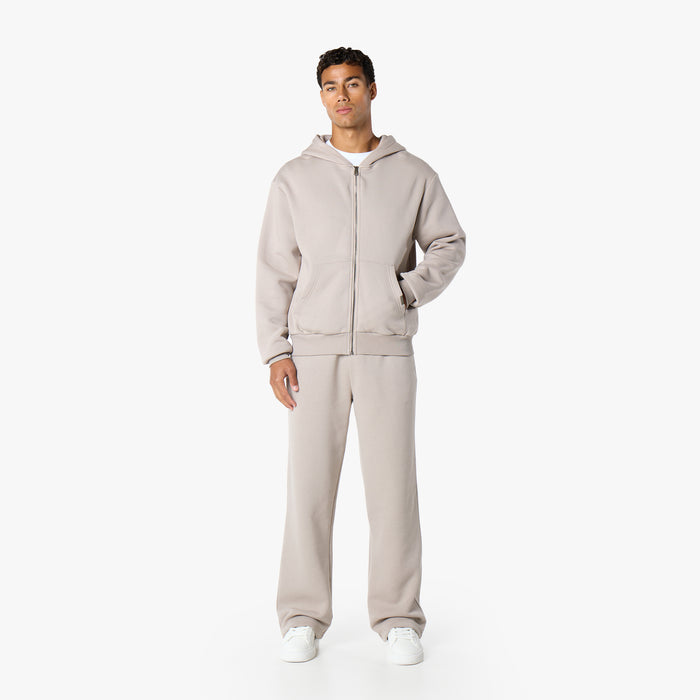 Men's tracksuit in stone with relaxed zip up hoodie and loose tracksuit bottoms