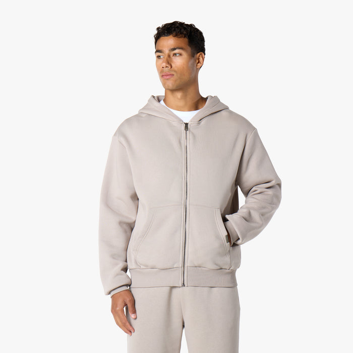 Relaxed zip up hoodie in stone