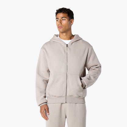 Relaxed zip up hoodie in stone