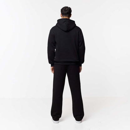 Full rear view of mens black relaxed fit tracksuit
